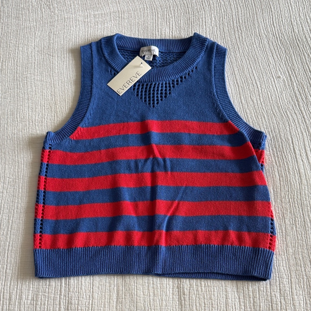 Evereve Blue and Red Striped Knit Sleeveless Sweater Tank / S NWT